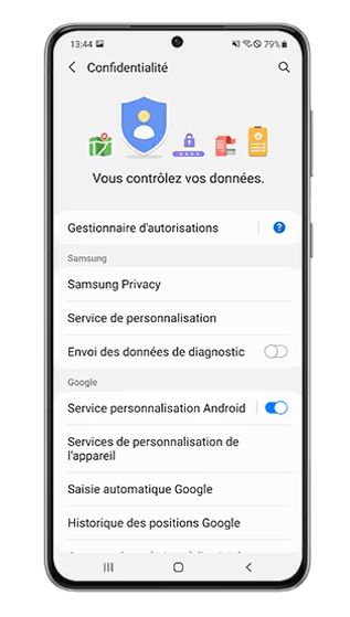 Ecran des options de sécurité sur téléphone Samsung